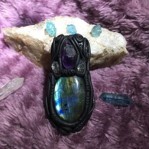 Labradorite and amethyst, Smokey quartz pendent